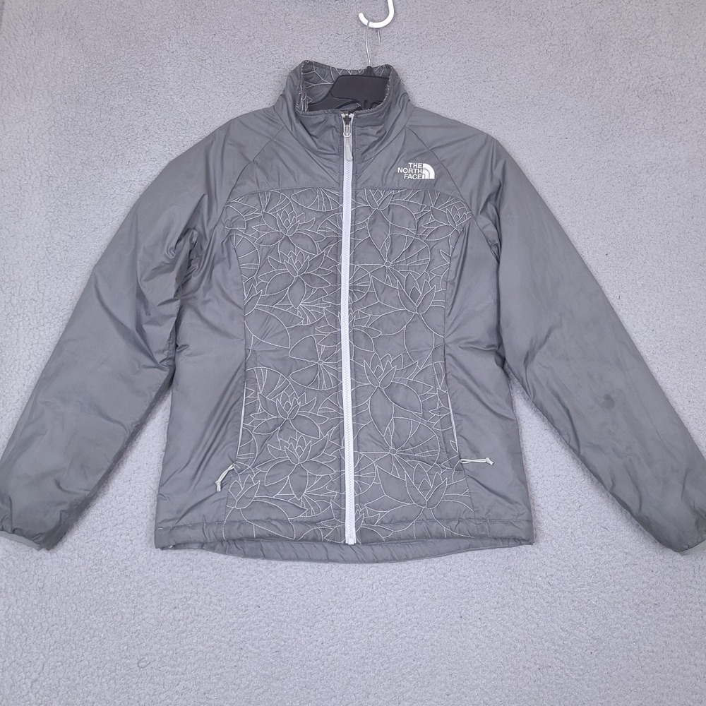 The North Face Jacket Womens Medium‎ Gray Embroidered Puffer Floral